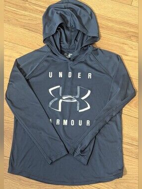 ​Under Armour HeatGear Loose Fit Charcoal Hoodie Long Sleeve Shirt YXL